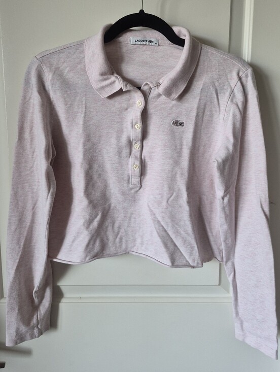 Lacoste Tops - Lacoste Women Long Sleeve Light Pink Polo Crop Top
